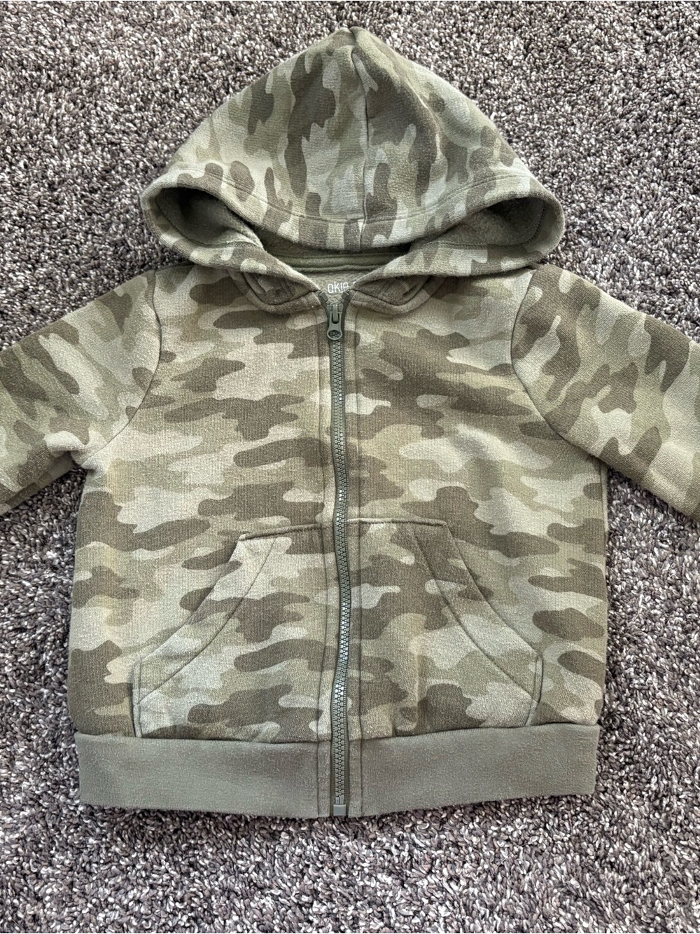 Okie Dokie Olive Green Camo Zip Hoodie
